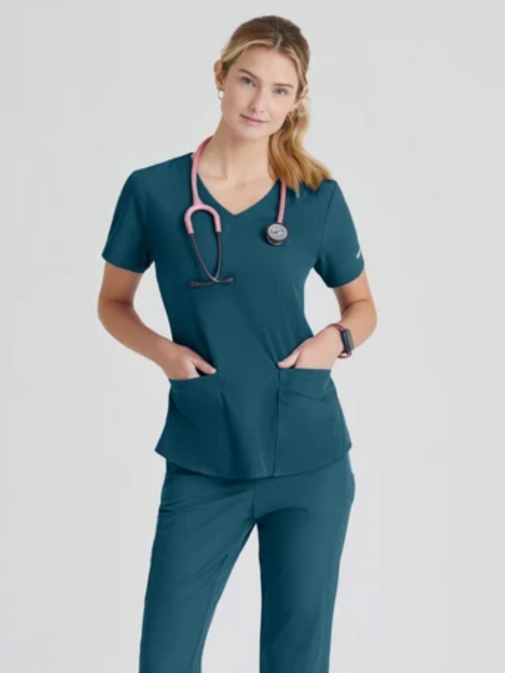Medium Skechers by Barco Breeze 3-Pocket Curved V-Neck Scrub Top in Bahama